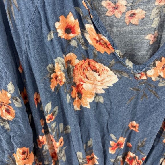 Torrid blue Sundress with peach flowers V-Neck and half Sleeves women’s 3 - Picture 3 of 7